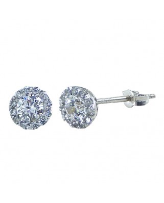 PENDIENTES ORO BLANCO 6MM CON CIRCONITAS.