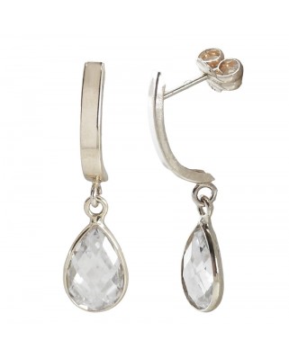 PENDIENTES ORO BLANCO BANDA Y CIRCONITA 9x6MM.PRESION OB