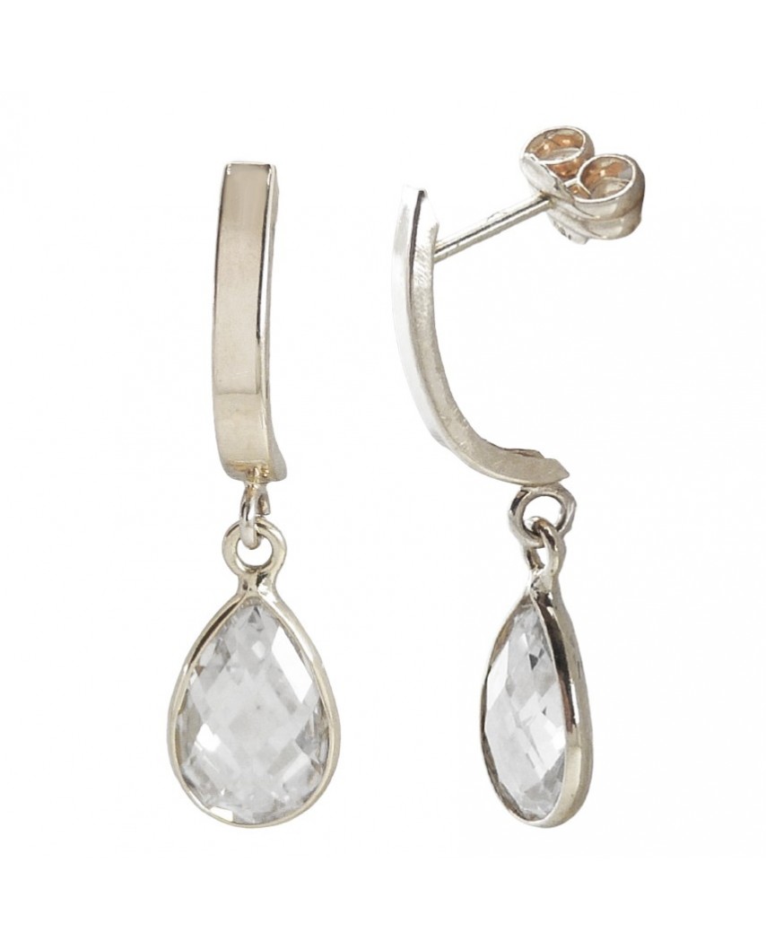 PENDIENTES ORO BLANCO BANDA Y CIRCONITA 9x6MM.PRESION OB