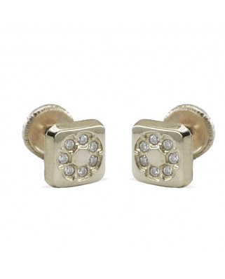 PENDIENTES ORO BLANCO CUADRADOS .5.5 MM.TORNILLO