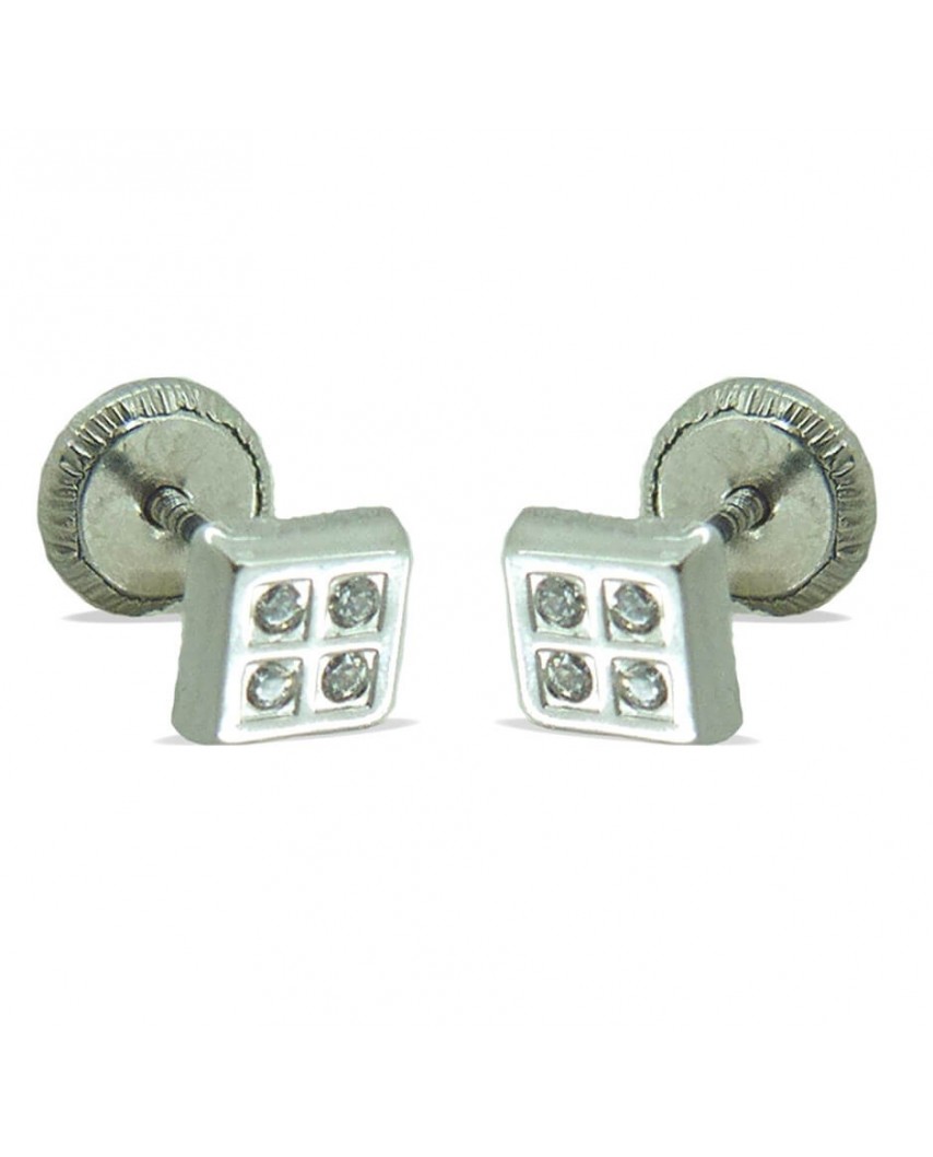 PENDIENTES ORO BLANCO CUADRADOS 4x4MM TORNILLO