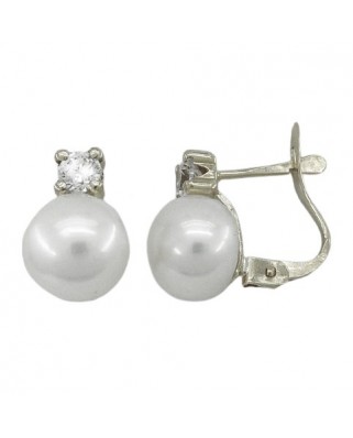 PENDIENTES ORO BLANCO GARRA 3MM Y PERLA 7.5MM.CATALAN