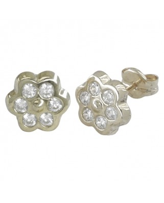 PENDIENTES ORO BLANCO MARGARITA CON CRCONITAS. PRESION