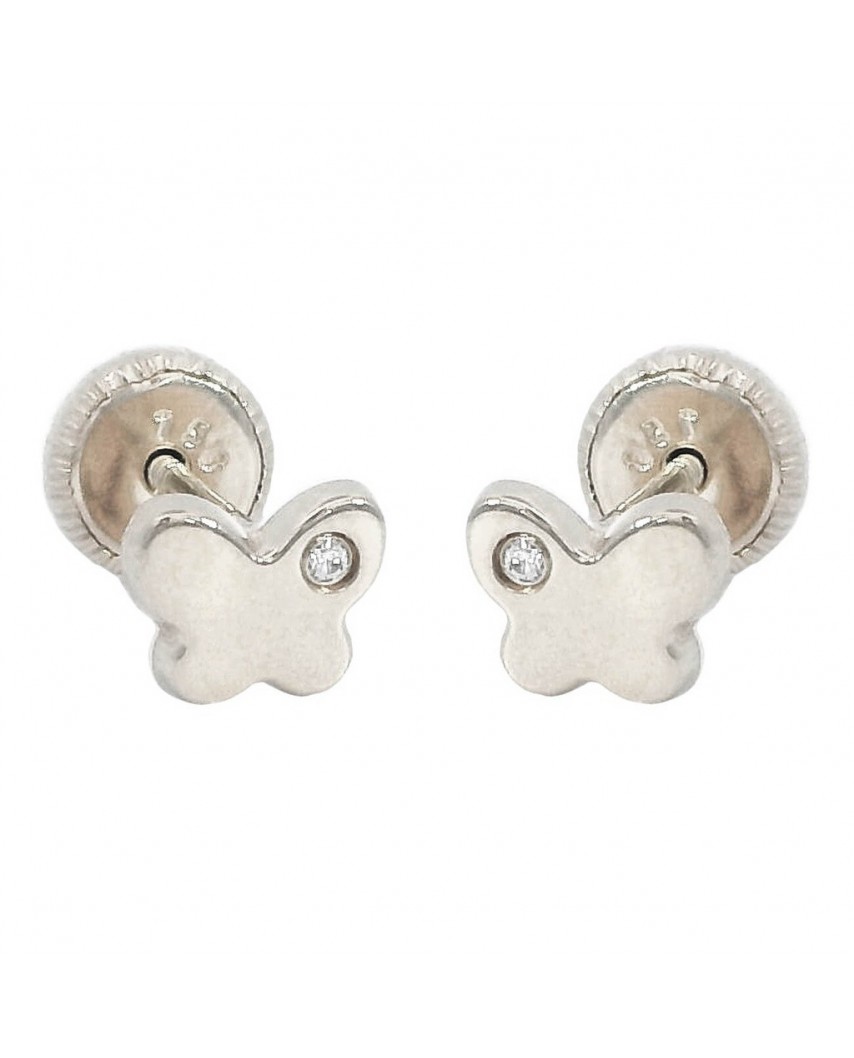 PENDIENTES ORO BLANCO MARIPOSA 6MM BRILLANTES 0.04 CT TW