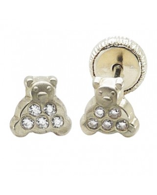 PENDIENTES OSITO PIEDRAS 5MM.ORO BLANCO.