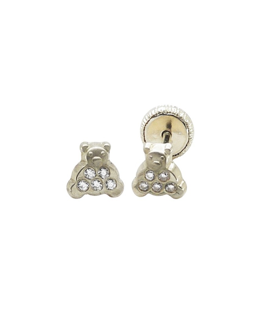PENDIENTES OSITO PIEDRAS 5MM.ORO BLANCO.