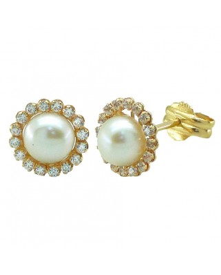 PENDIENTES PERLA DE 5MM Y ORLA DE CIRCONITAS.PRESION.