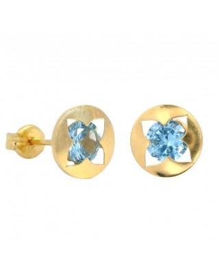 PENDIENTES REDONDOS 8MM PIEDRA COLOR AGUA MARINA