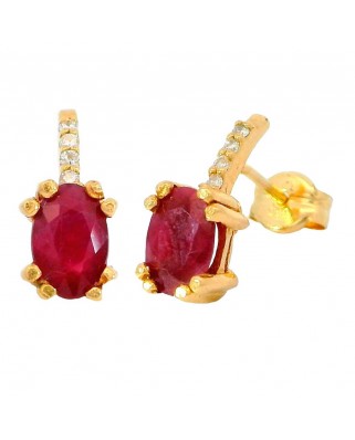 PENDIENTES RUBÍ OVAL  6x4 8 BRILLANTES 1MM H-SI 0.04 CT