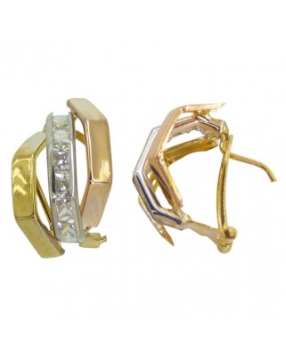 PENDIENTES TRICOLOR BANDAS Y CIRCONITAS CARRE.OMEGA.