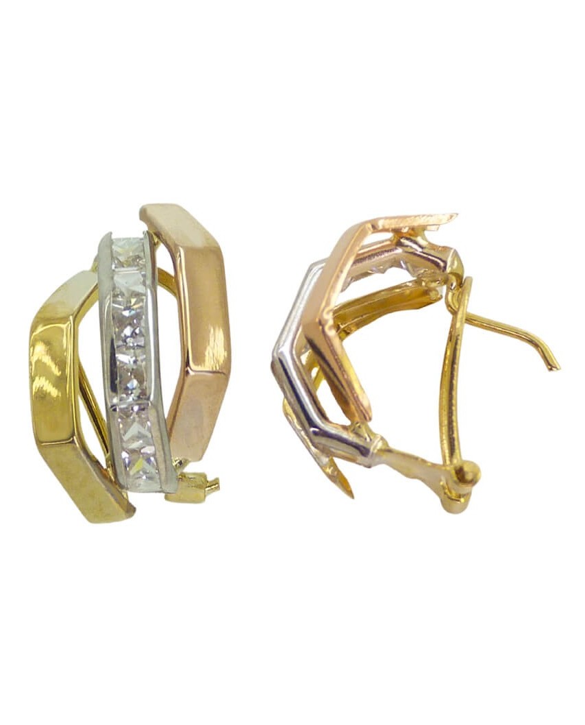 PENDIENTES TRICOLOR BANDAS Y CIRCONITAS CARRE.OMEGA.