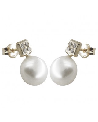 PENDIENTES TU Y YO ORO BLANCO CUADRADOS CON PERLA DE 7/7'5MM.