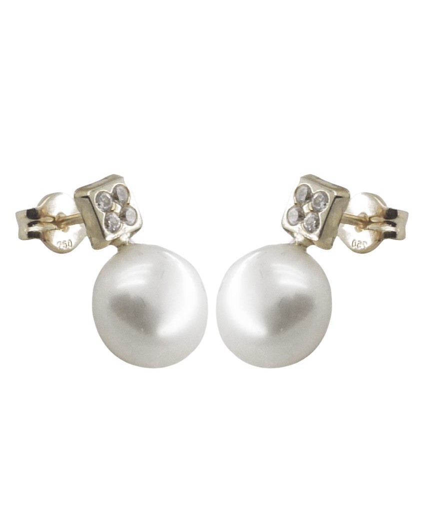 PENDIENTES TU Y YO ORO BLANCO CUADRADOS CON PERLA DE 7/7'5MM.