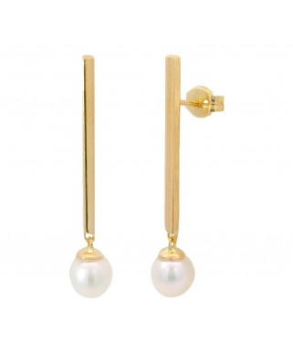 PENDIENTES TUBO CUADRADO 1.50x2MM PERLA 5MM.30MM