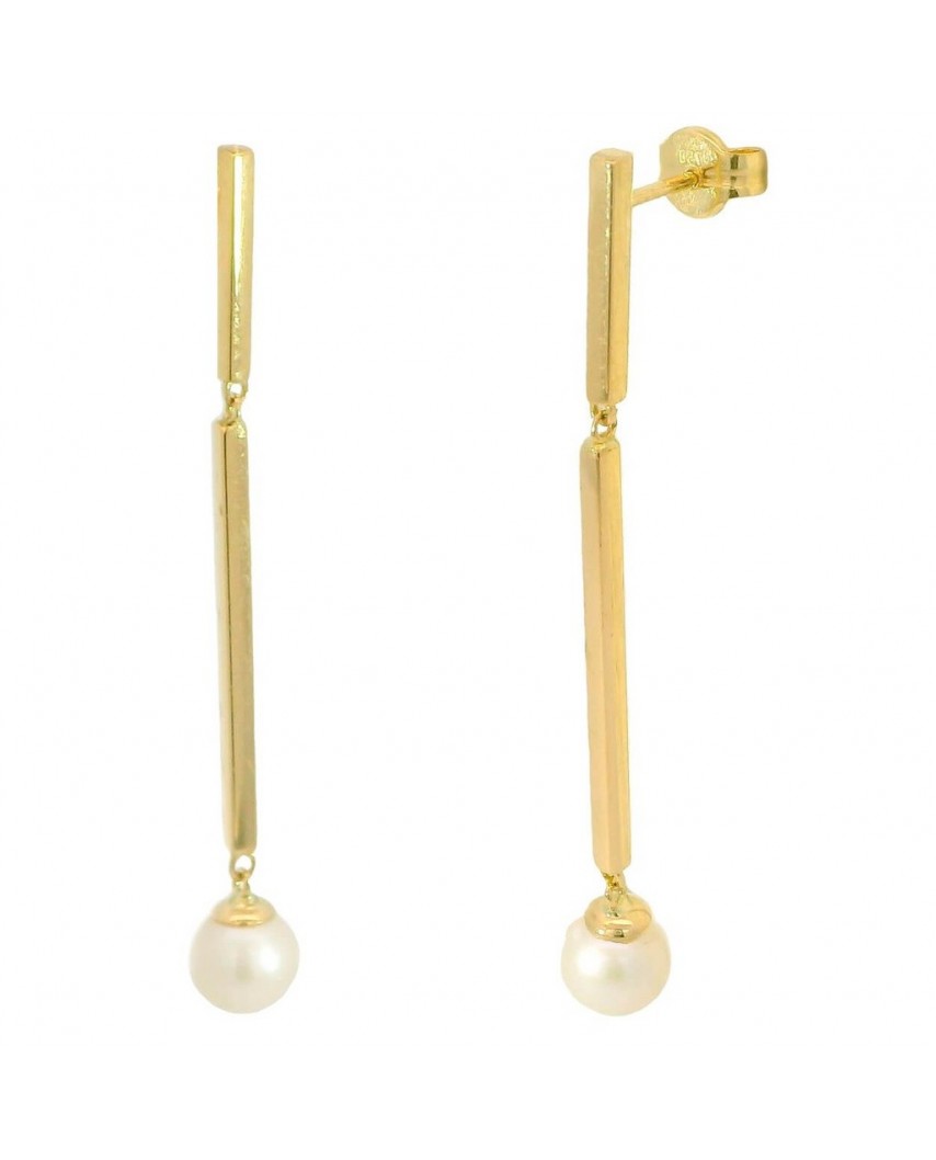 PENDIENTES TUBO CUADRADO 2 TRAMOS 1.50x1MM Y 20CM.PERLA 4MM.