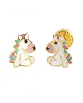 PENDIENTES UNICORNIO ESMALTE.8MM.ROSCA.