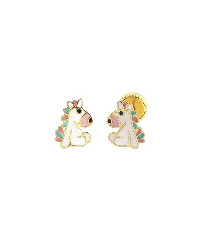 PENDIENTES UNICORNIO ESMALTE.8MM.ROSCA.