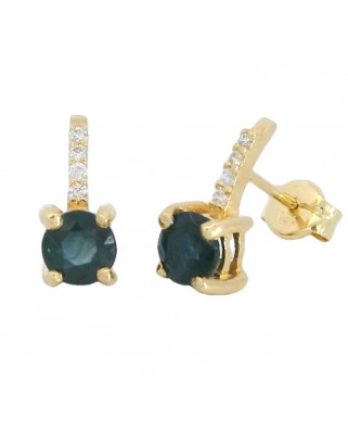 PENDIENTES ZAFIRO REDONDO 4MM, 8 BRILLANTES  1MM H-SI 0.04 CT