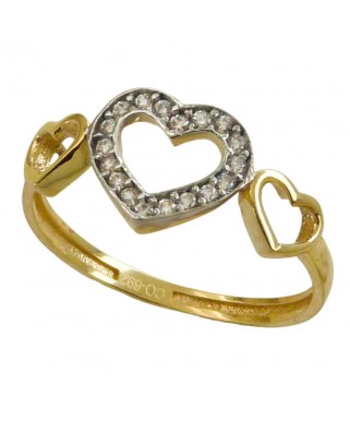 SORTIJA BICOLOR CON CORAZONES Y CIRCONITAS.