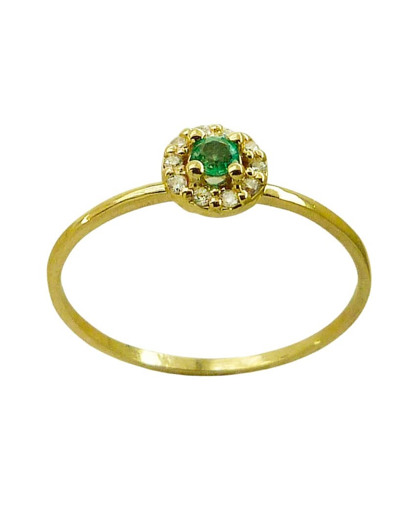 SORTIJA ESMERALDA REDONDA  2.5MM 10 BRILLANTES 1MM H-SI 0.07 CT