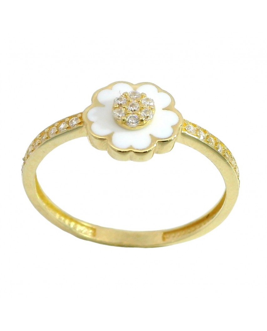 SORTIJA FLOR ESMALTE Y CIRCONITAS.
