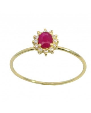 SORTIJA ROSETON RUBI DE 4x3MM Y CIRCONITAS.
