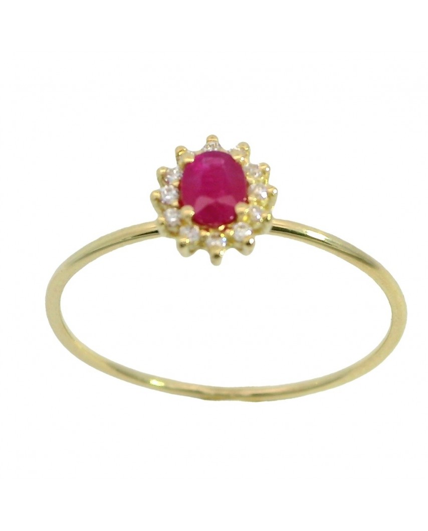 SORTIJA ROSETON RUBI DE 4x3MM Y CIRCONITAS.