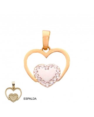 COLGANTE CORAZÓN DOBLE BICOLOR CON CIRCONITAS.12MM