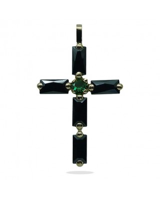 CRUZ 30x18MM PIEDRAS BAGUETTE NEGRAS DE 6x3MM.