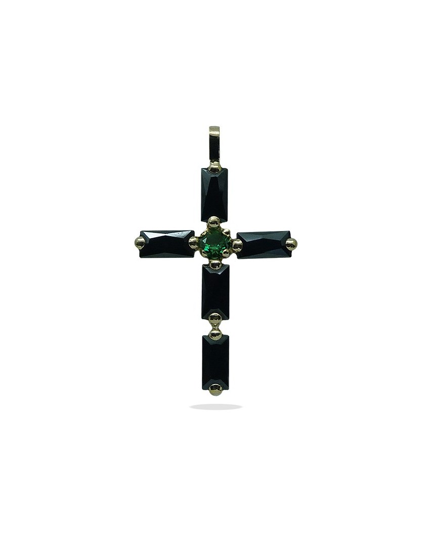 CRUZ 30x18MM PIEDRAS BAGUETTE NEGRAS DE 6x3MM.