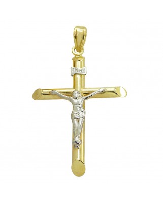 CRUZ BICOLOR CON CRISTO 32x21MM.