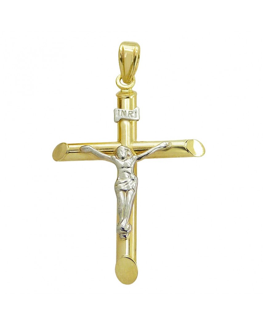 CRUZ BICOLOR CON CRISTO 32x21MM.