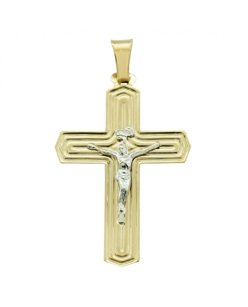 CRUZ CON CRISTO 37x24MM.BICOLOR