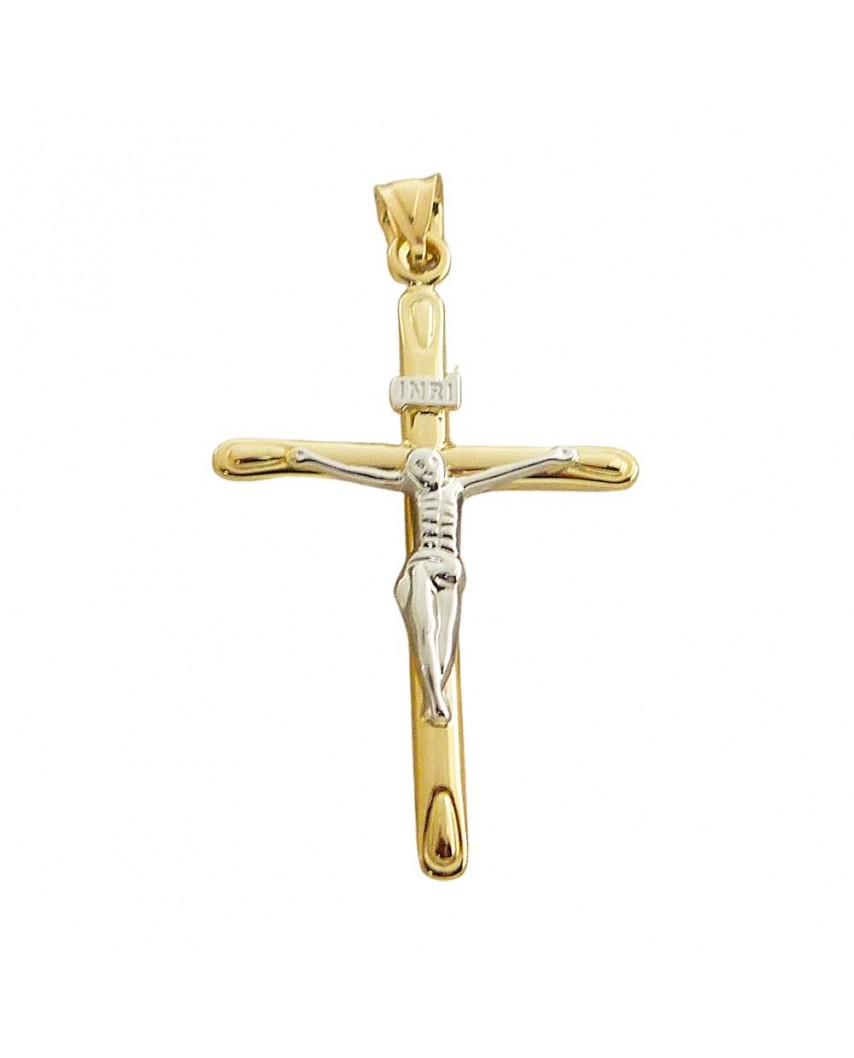 CRUZ CON CRISTO 45x27MM.BICOLOR