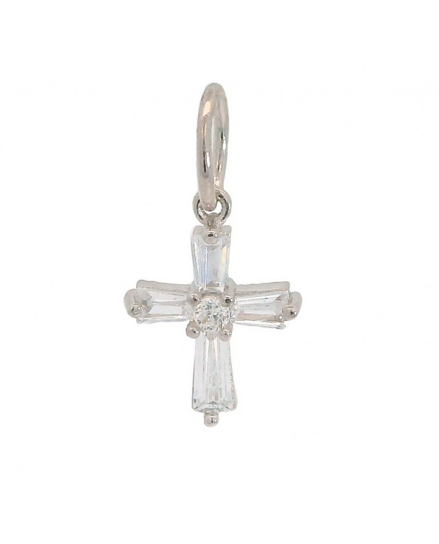 CRUZ ORO BLANCO PIEDRAS TRAPECIOS 13MM