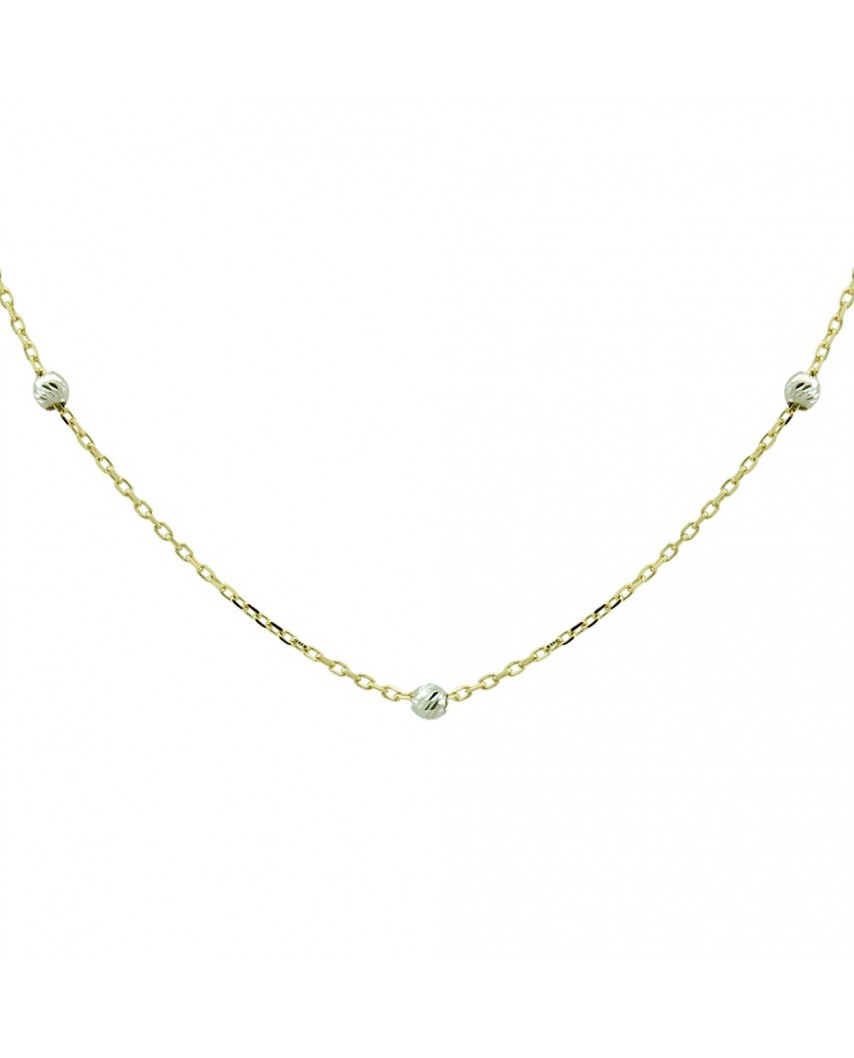 GARGANTILLA CON BOLAS TALLADAS DE ORO BLANCO.