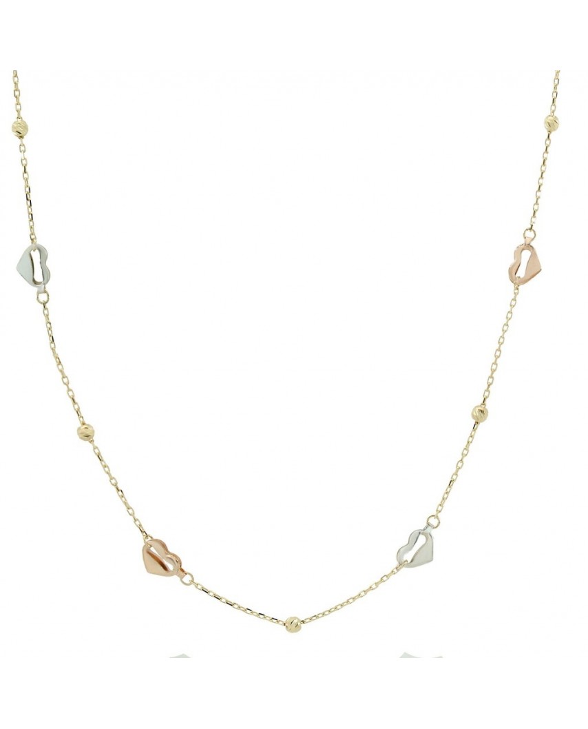 GARGANTILLA CORAZONES ORO BLANCO Y ROSA.