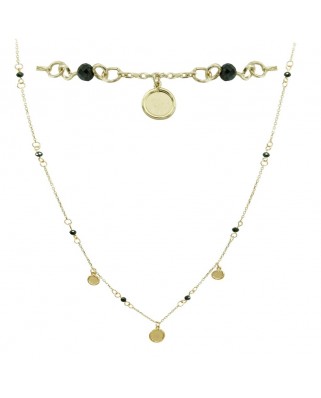 GARGANTILLA DISCOS Y BOLAS FACETEADAS NEGRAS.