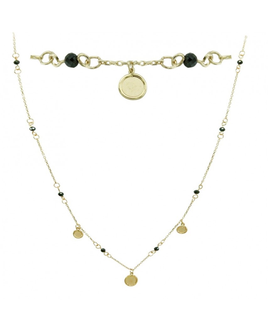 GARGANTILLA DISCOS Y BOLAS FACETEADAS NEGRAS.