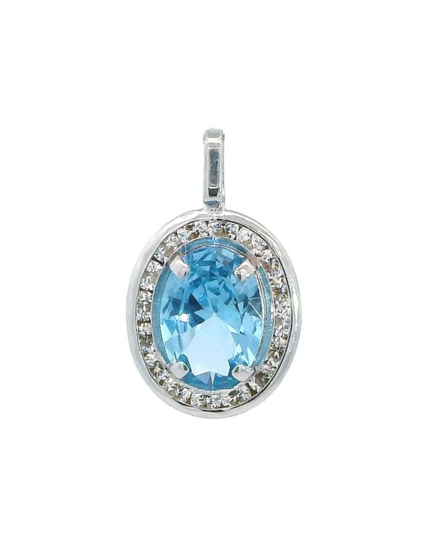 GOLGANTE ORO BLANCO CUAJO 10MM PIEDRA COLOR AGUAMARINA 7x5MM.