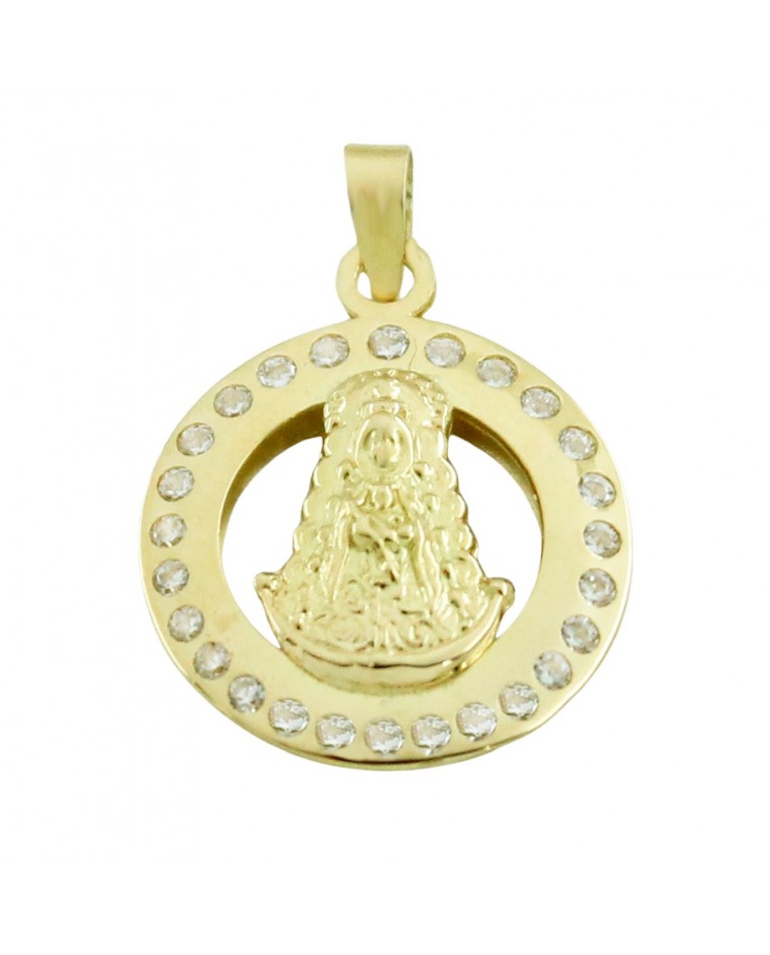 MEDALLA REDONDA VIRGEN DEL ROCIO CON CIRCONITAS. 17MM.