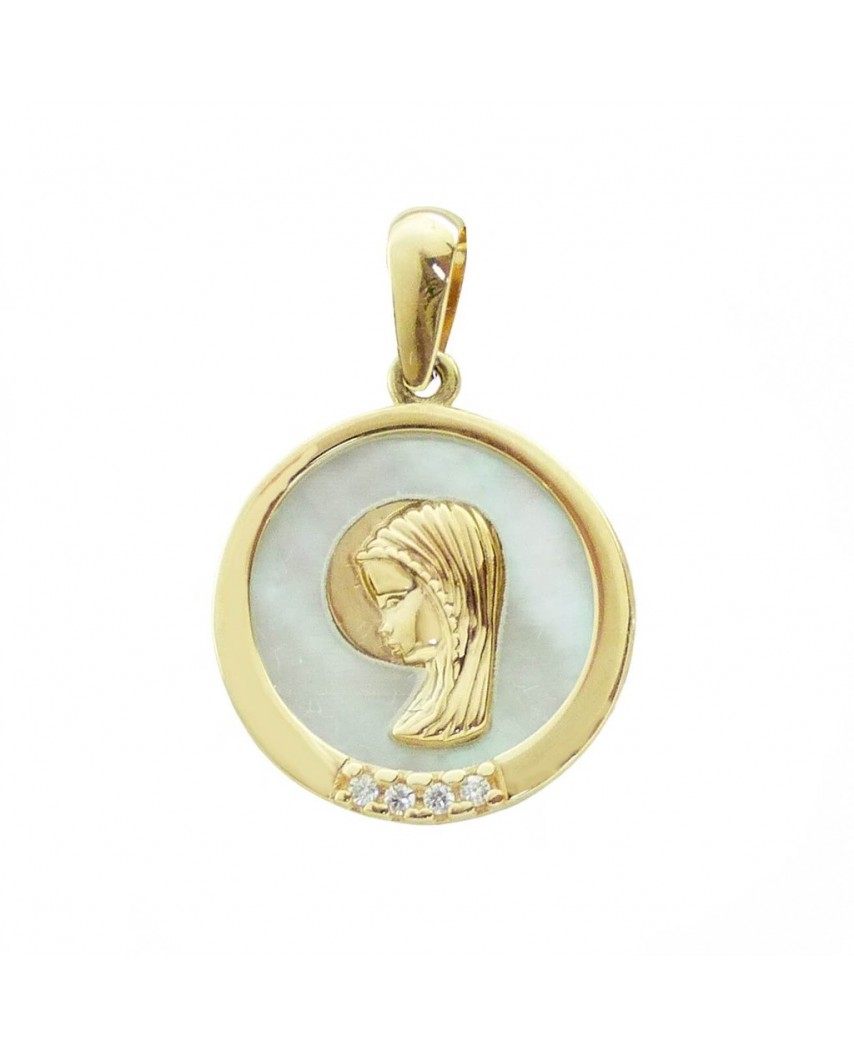 MEDALLA REDONDA VIRGEN NIÑA 13MM CON  NACAR