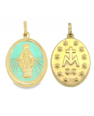 MEDALLA VIRGEN MILAGROSA OVAL ESMALTE VERDE.21MM.