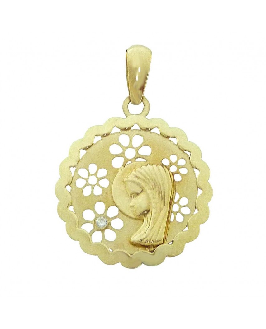 MEDALLA VIRGEN NIÑA CALADA 15 MM AMARILLA REDONDA