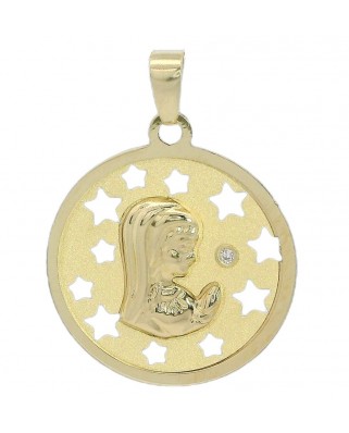 MEDALLA VIRGEN NIÑA CALADA CON ESTRELLAS  20 MM.