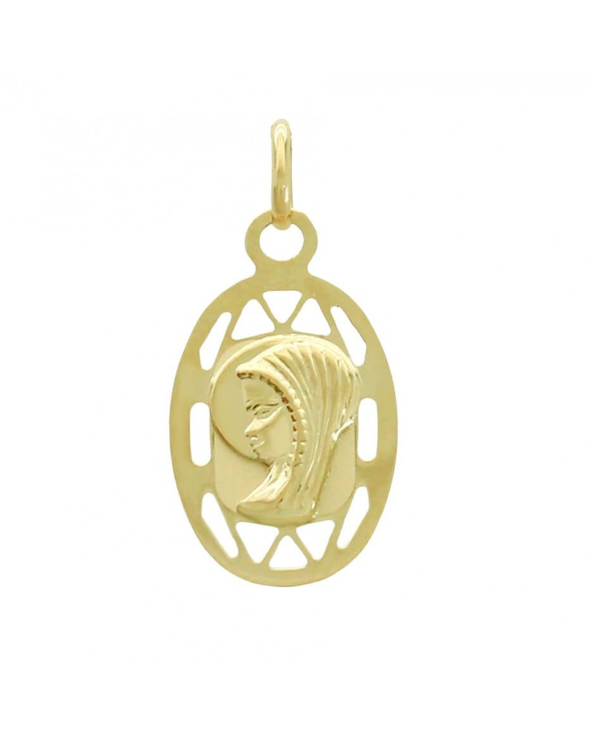 MEDALLA VIRGEN NIÑA OVAL 22x12 MM CALADA.