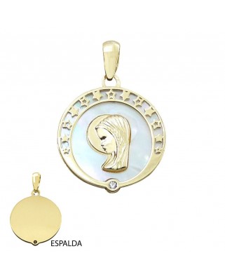 MEDALLA VIRGEN NIÑA REDONDA 15MM CON NACAR.