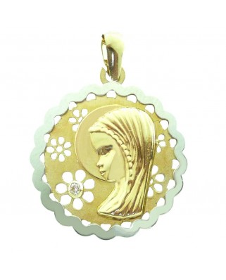 MEDALLA VIRGEN NIÑA REDONDA 18 MM BICOLOR