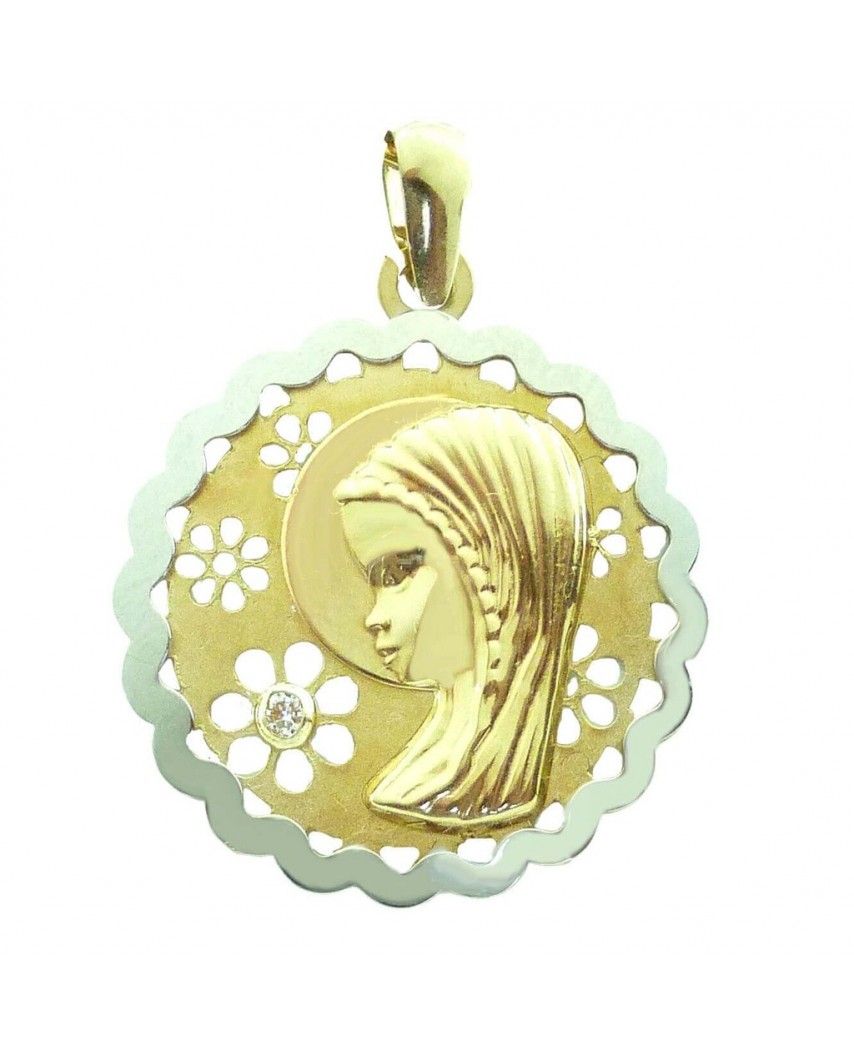 MEDALLA VIRGEN NIÑA REDONDA 18 MM BICOLOR