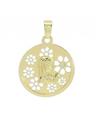 MEDALLA VIRGEN NIÑA REDONDA CALADA FLORES 20 MM